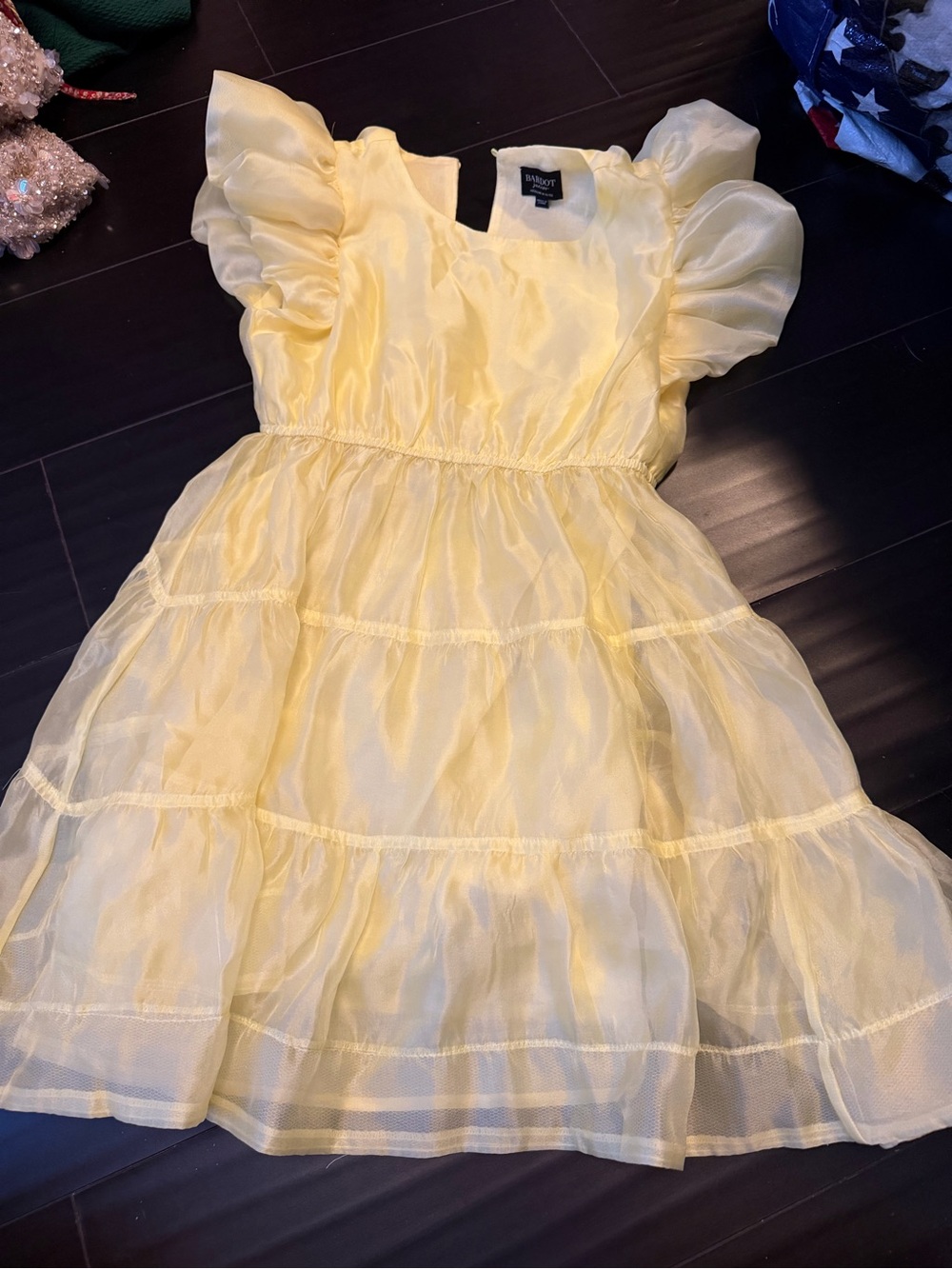 Bardot jumior Yellow Layered Puff-Sleeve Girls party dress Dress Euc size 14